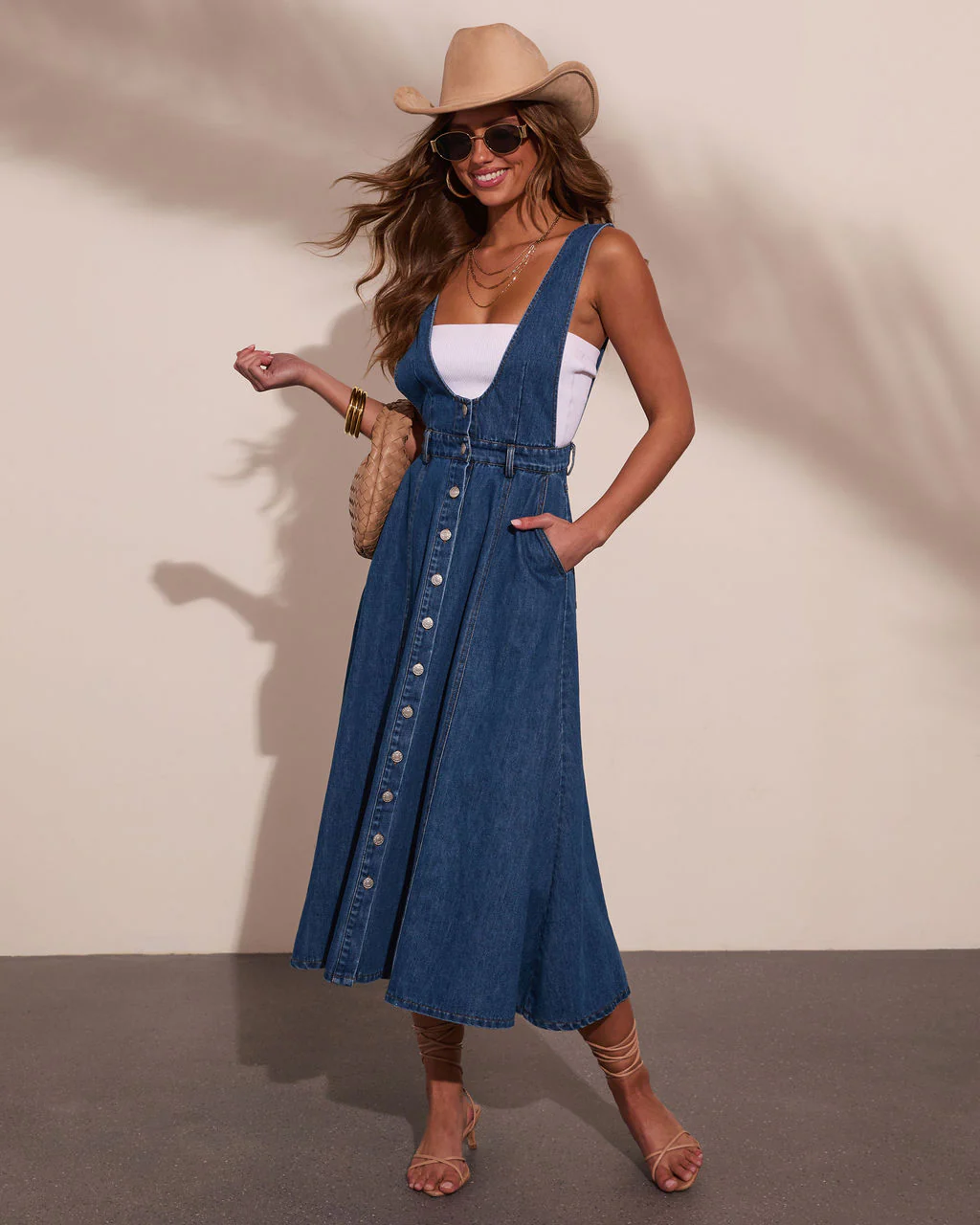 Western Indigo Denim Overall Maxi Dress - Image 6
