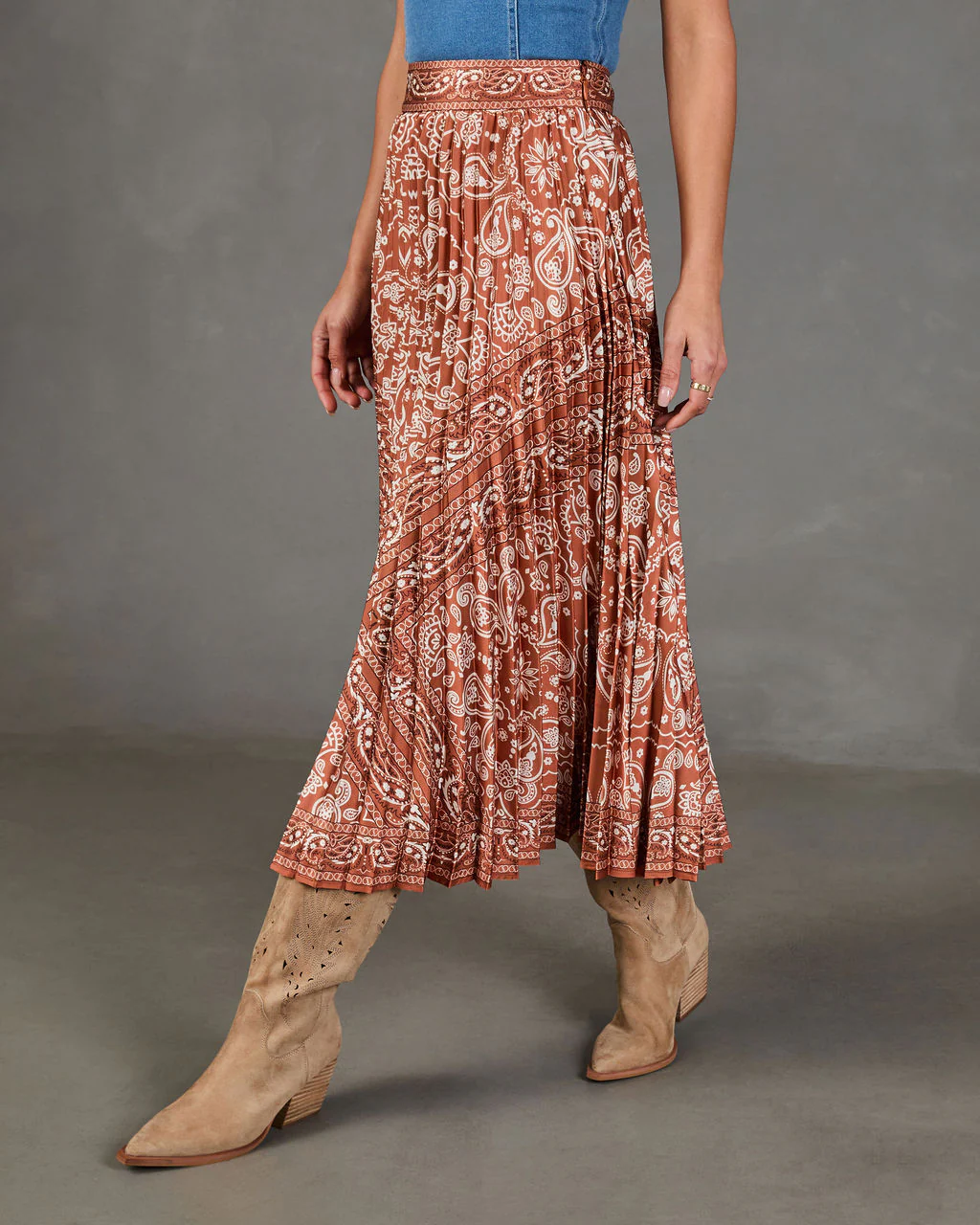 Whispered Valley Pleated Paisley Midi Skirt - Image 3