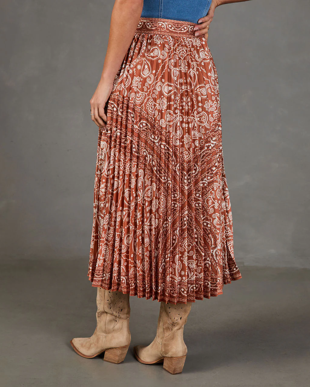 Whispered Valley Pleated Paisley Midi Skirt - Image 4