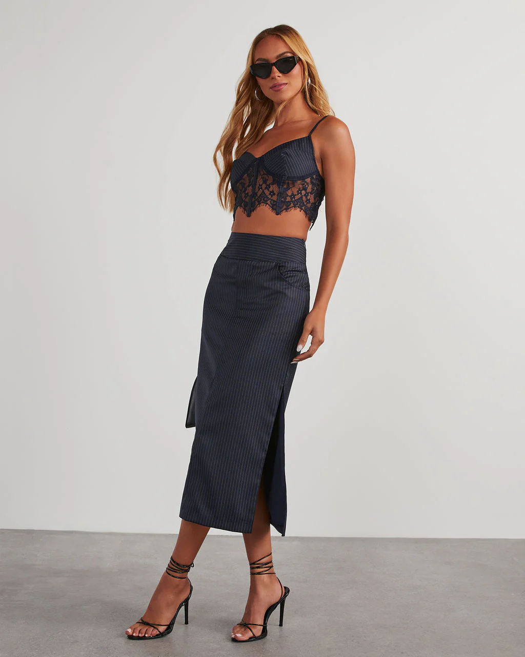 Whitmore Pinstripe Lace Corset Top - Image 3
