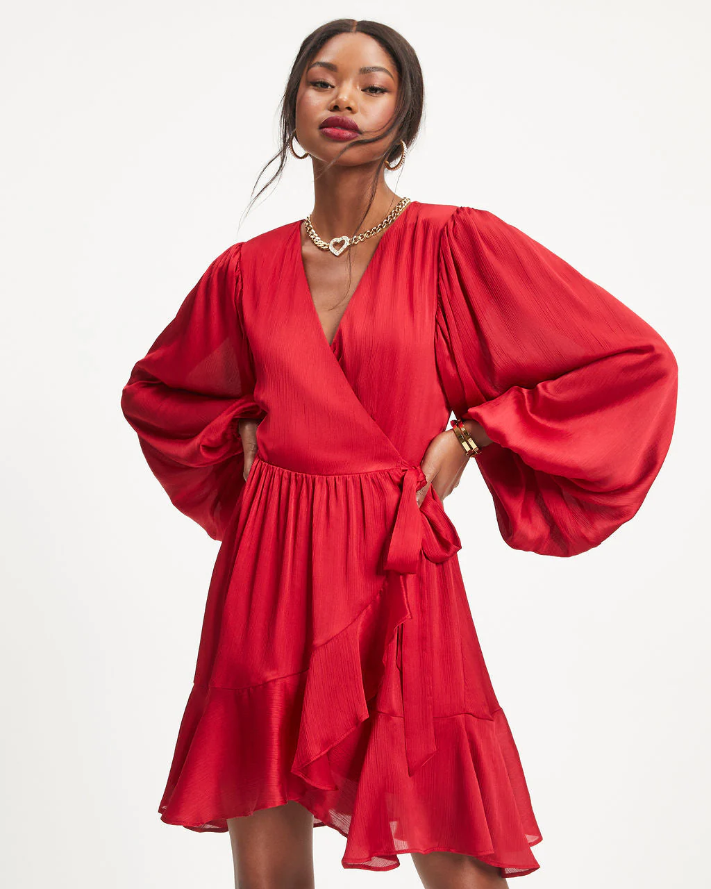 Whitney Satin Wrap Ruffle Mini Dress - Image 3