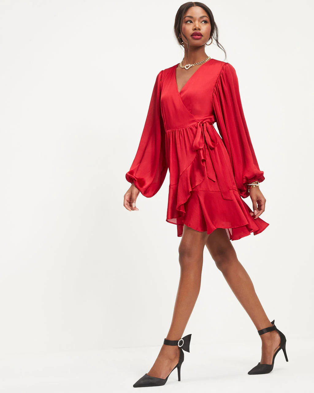 Whitney Satin Wrap Ruffle Mini Dress - Image 4
