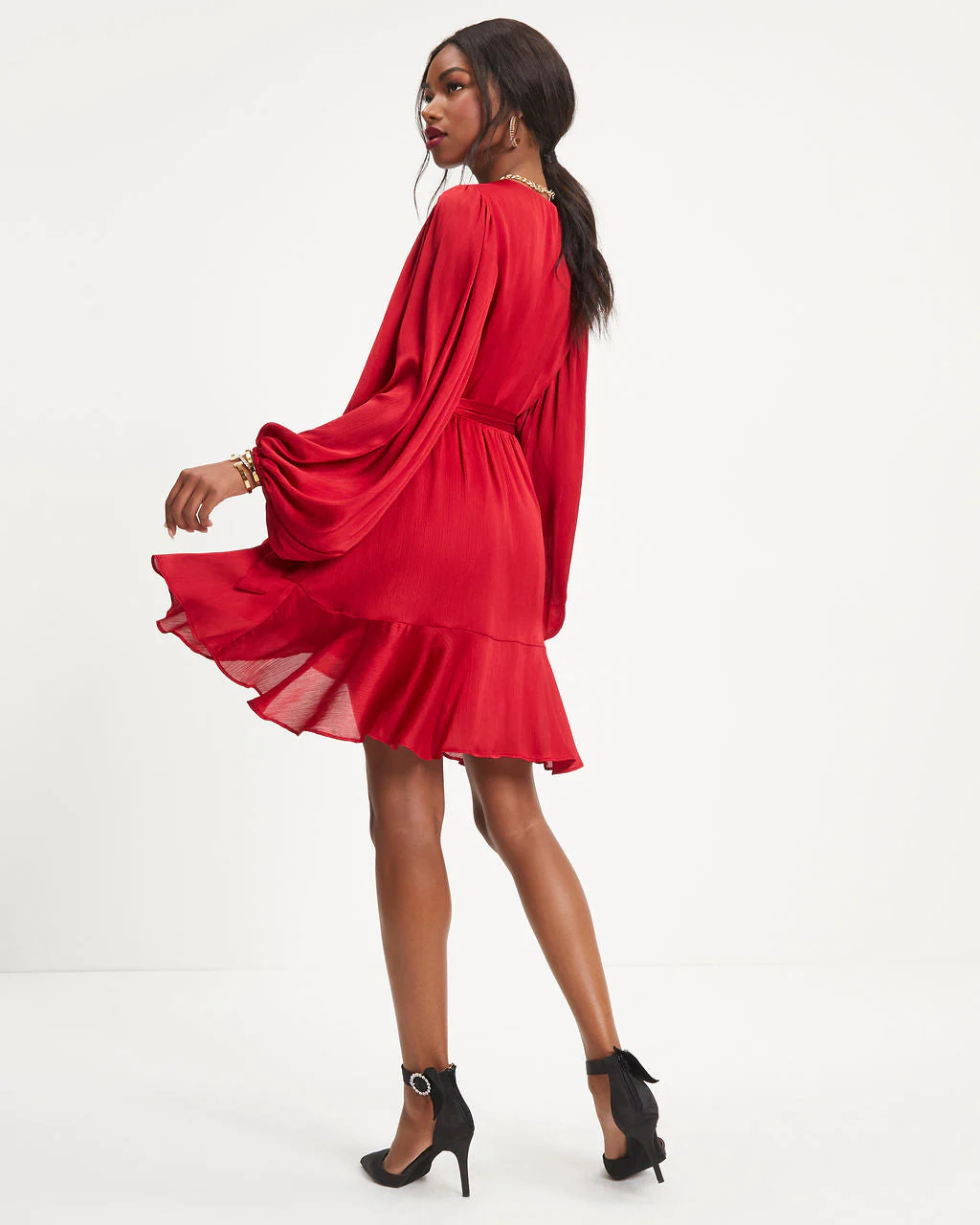 Whitney Satin Wrap Ruffle Mini Dress - Image 5