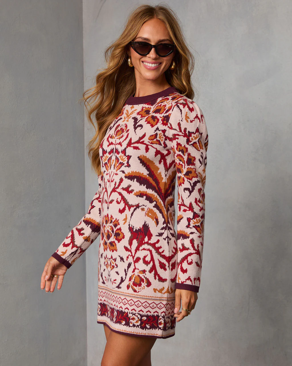 Wild Marigold Printed Mini Sweater Dress - Image 3