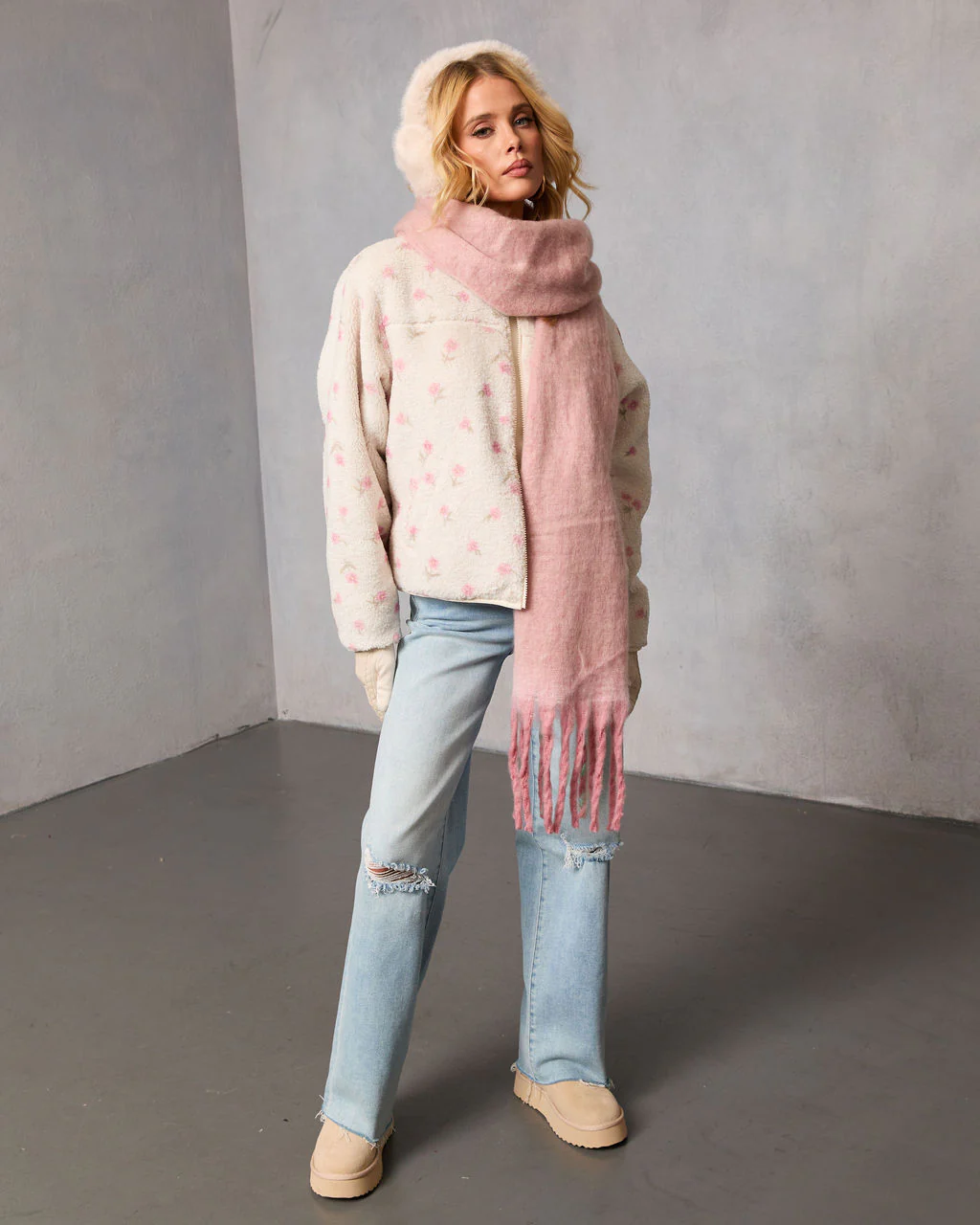 Winter Petal Printed Teddy Jacket - Image 2