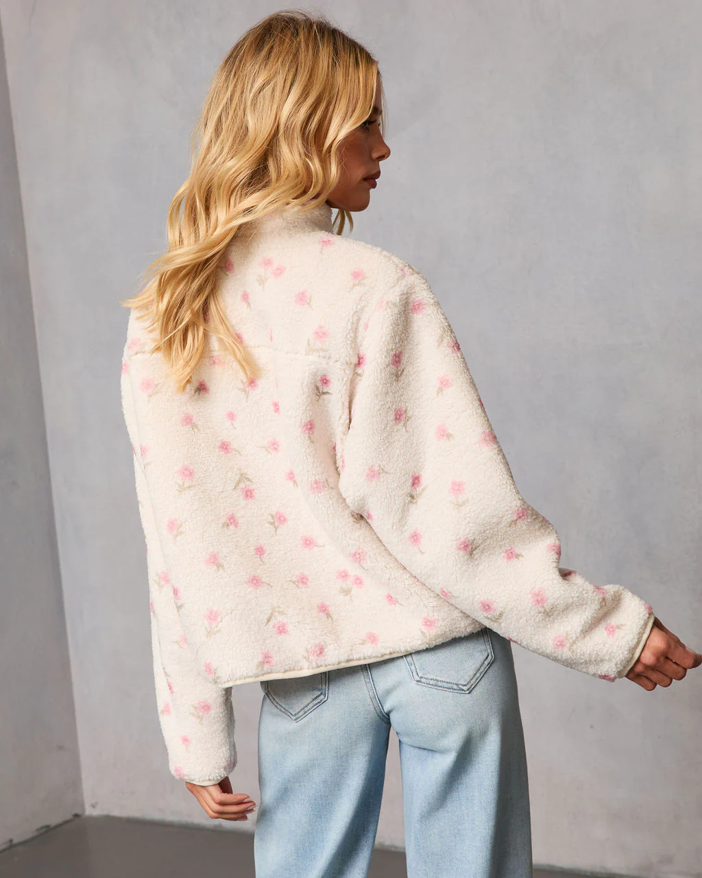 Winter Petal Printed Teddy Jacket - Image 4
