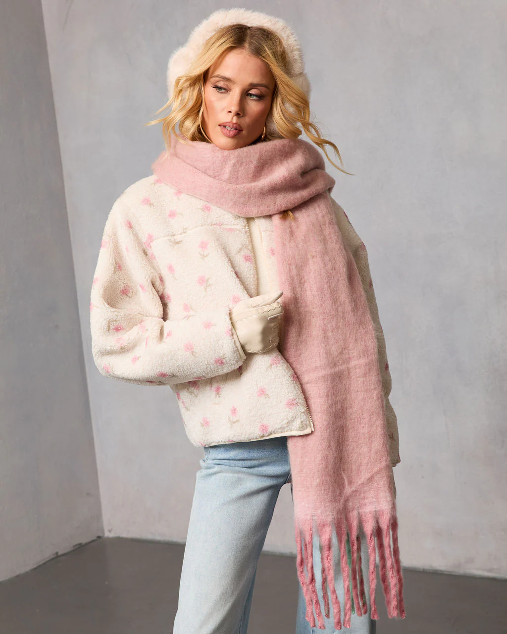Winter Petal Printed Teddy Jacket - Image 5