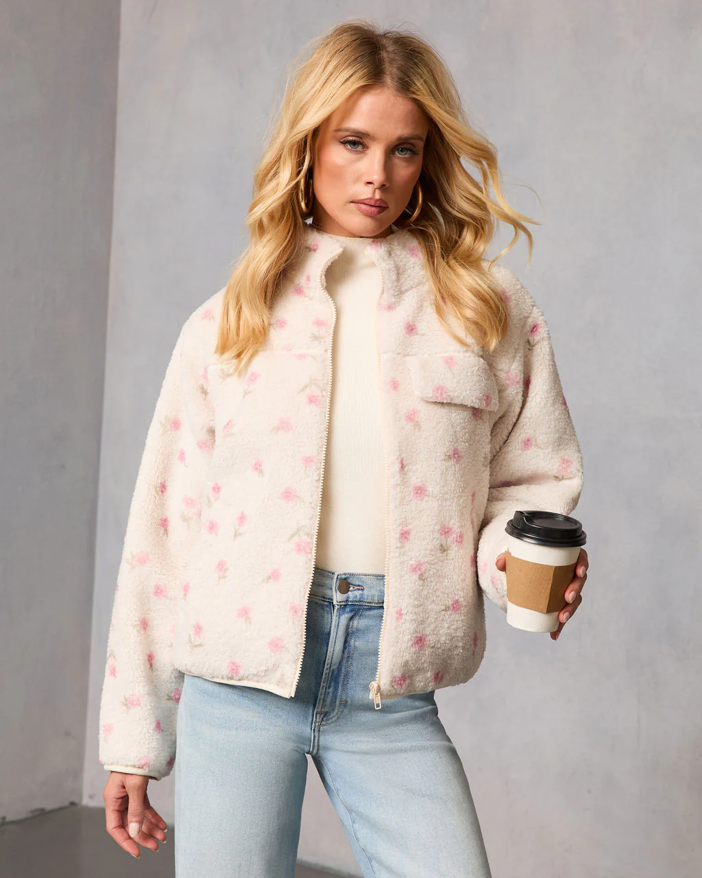 Winter Petal Printed Teddy Jacket - Image 6
