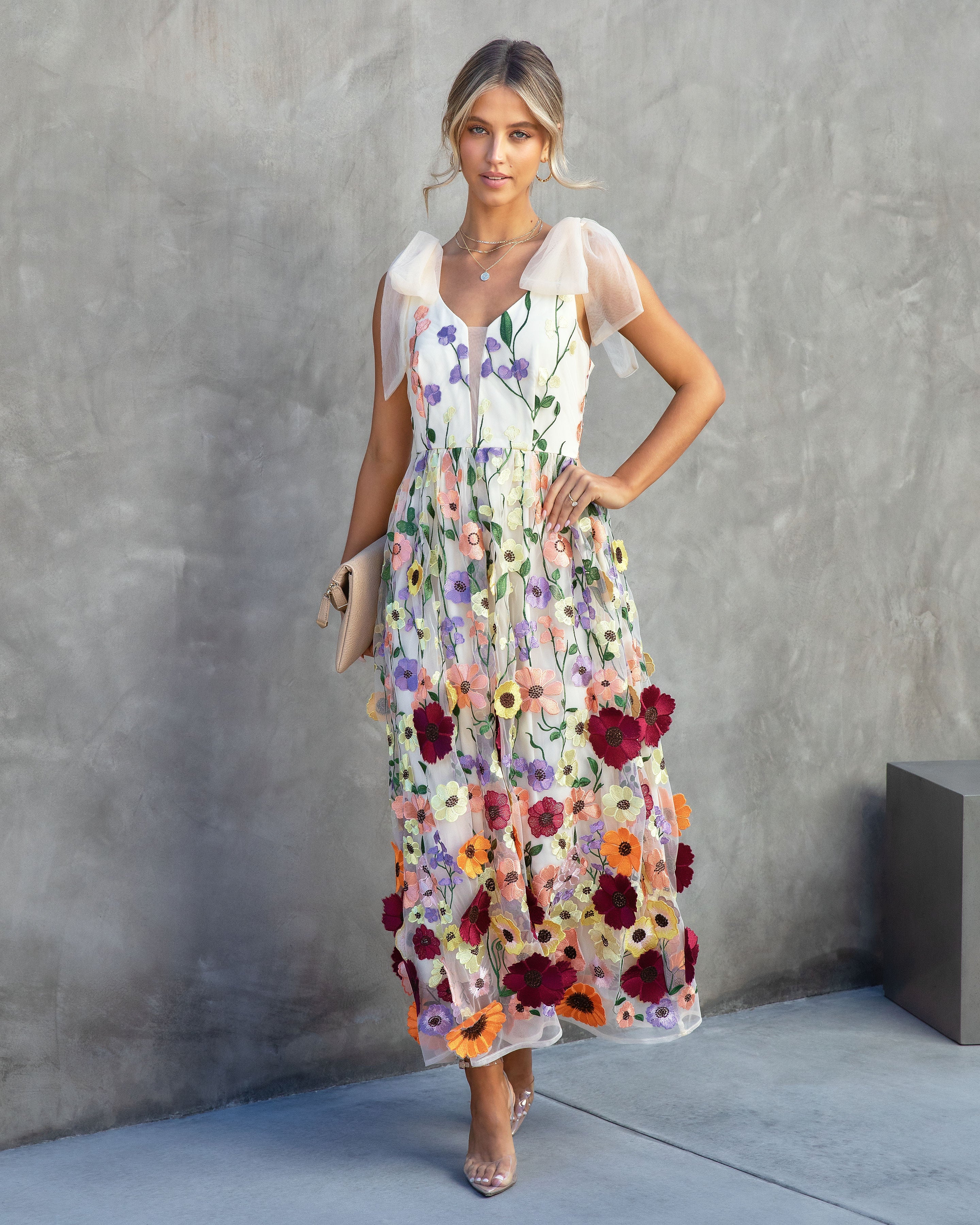 Wish Upon A Dream Floral Applique Midi Dress - Image 2