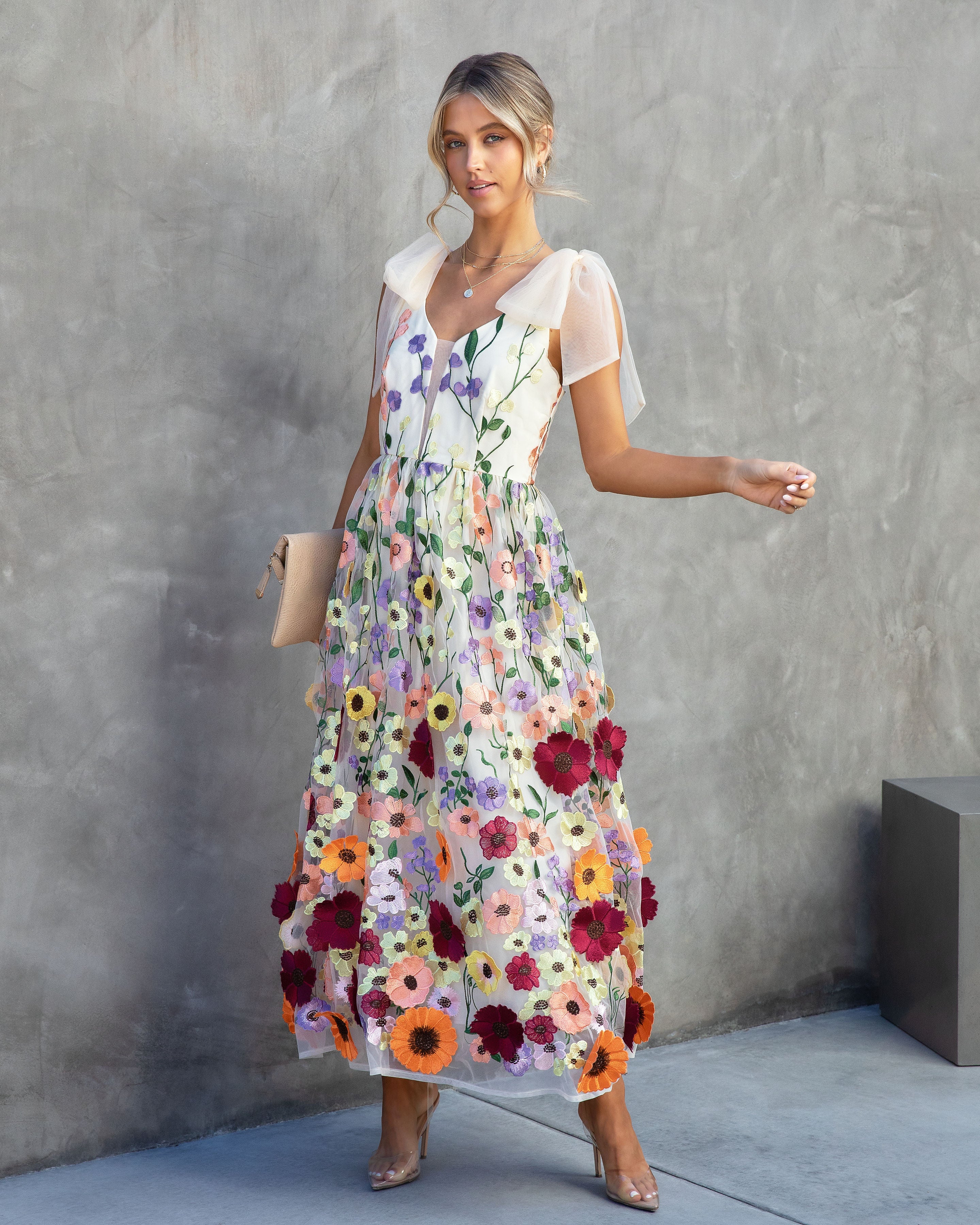 Wish Upon A Dream Floral Applique Midi Dress - Image 3