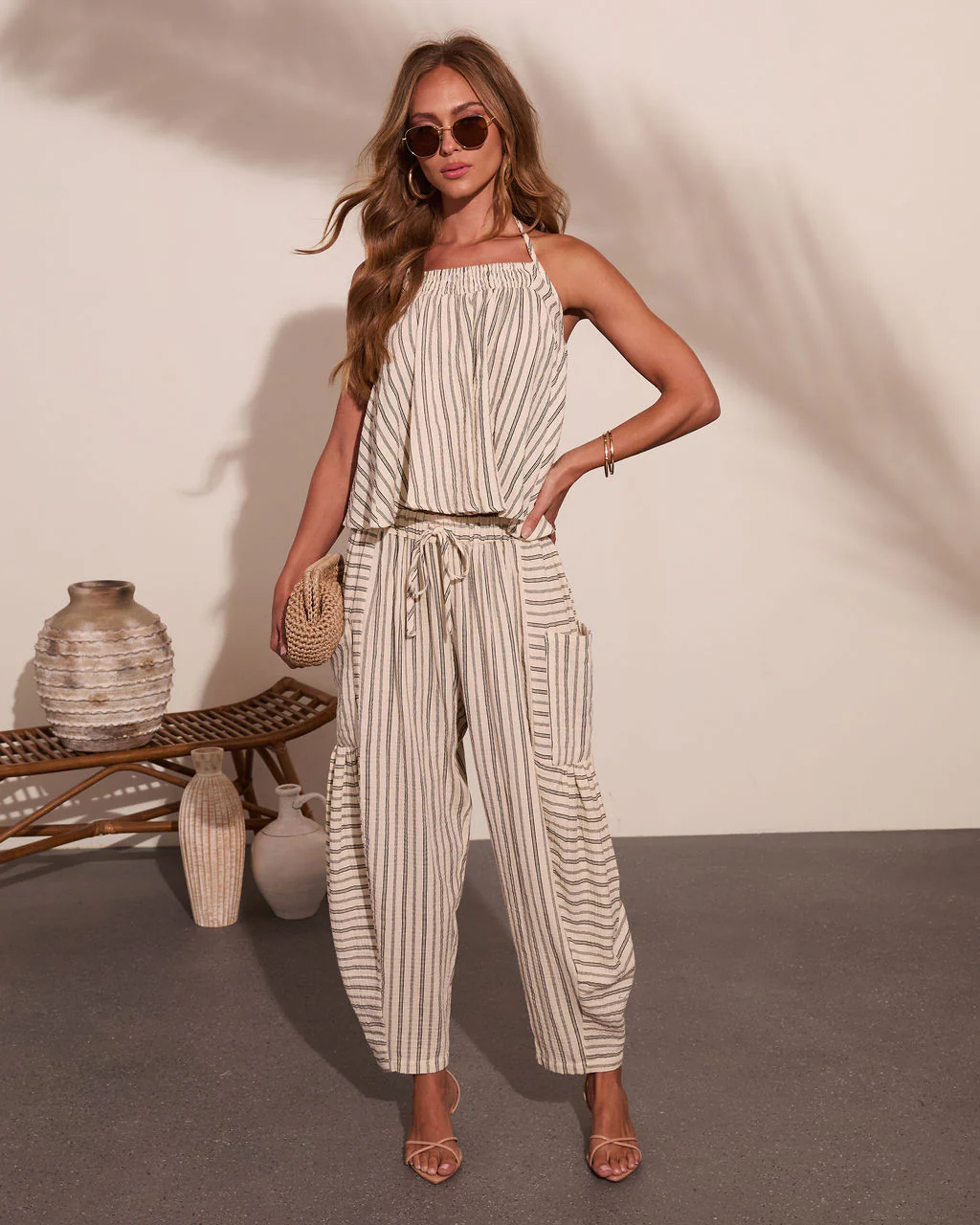 Yacht Day Striped Drawstring Cotton Wide Leg Pants - Image 2