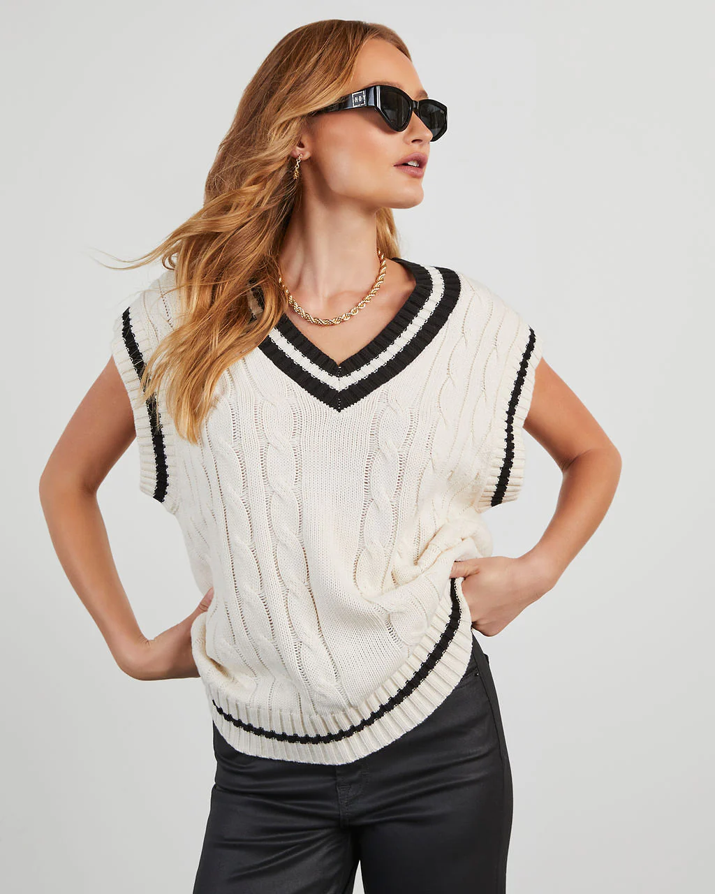 You Already Know Cable Knit Sweater Vest - Image 3