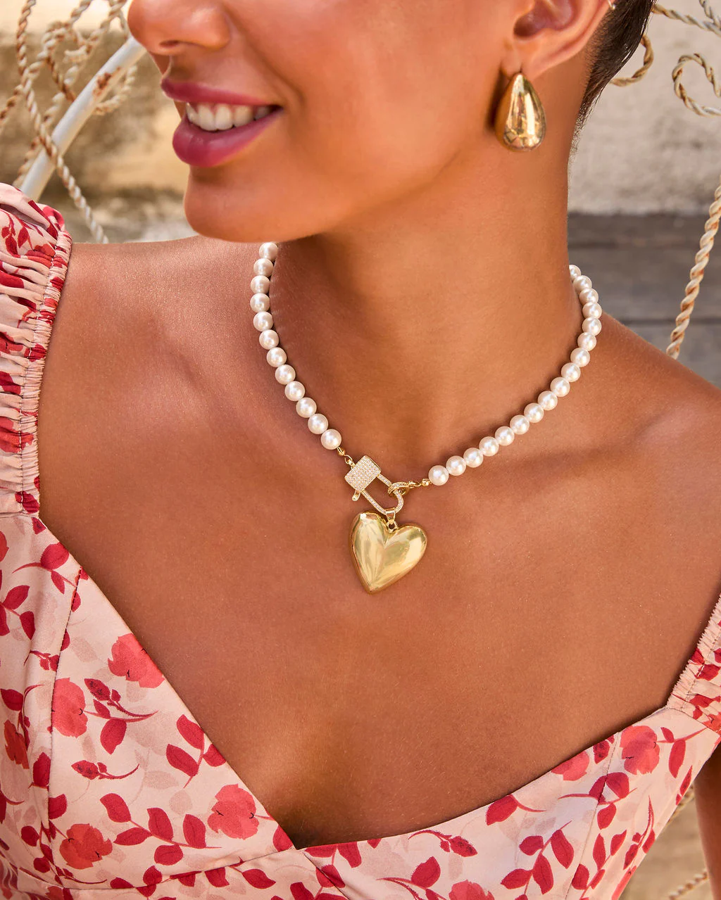 You Are Loved Heart Pendant Pearl Necklace - Image 4
