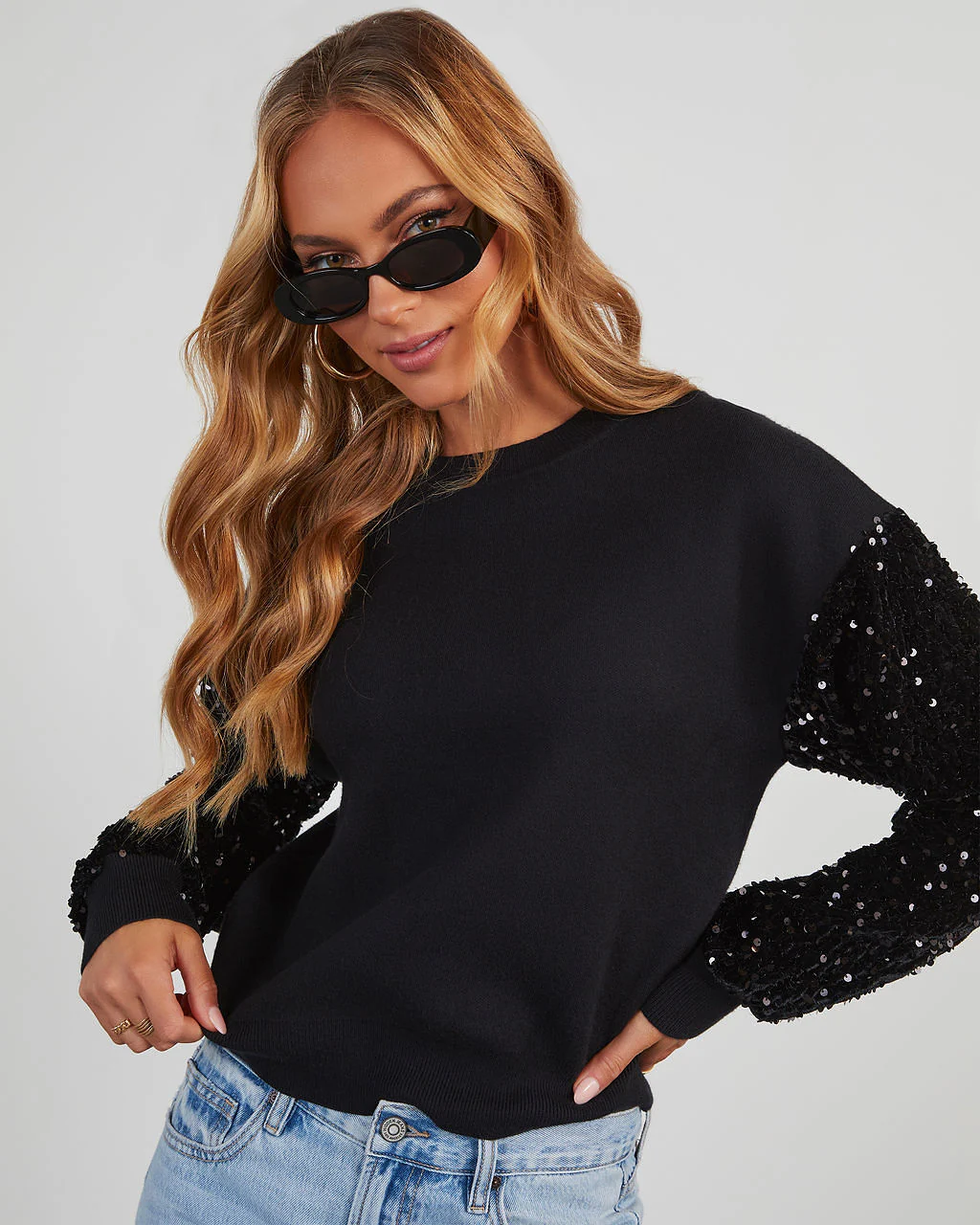 Yumi Contrast Sequin Knit Sweater - Image 12