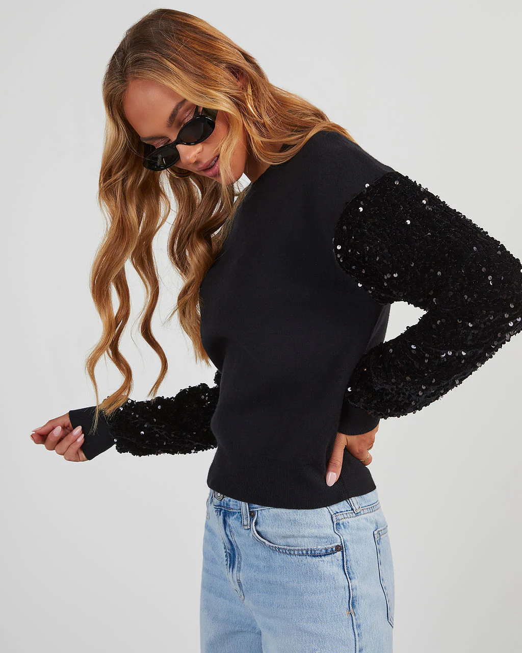 Yumi Contrast Sequin Knit Sweater - Image 18
