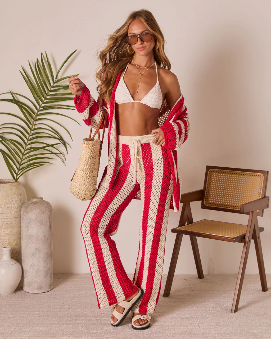 Zenya Cove Crochet Striped Cover Up Hooded Cardigan - Image 2