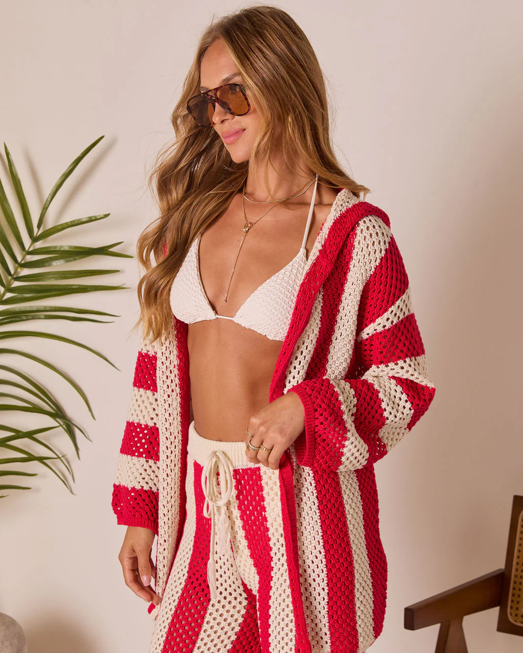Zenya Cove Crochet Striped Cover Up Hooded Cardigan - Image 3
