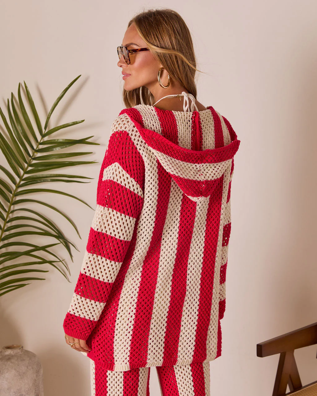 Zenya Cove Crochet Striped Cover Up Hooded Cardigan - Image 4